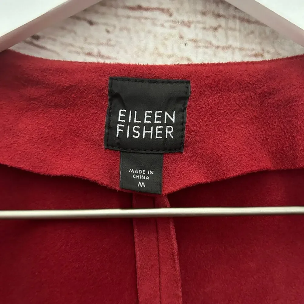 EILEEN FISHER Goat Suede Button Down Jacket Dark Red Size Medium - Picture 3 of 6